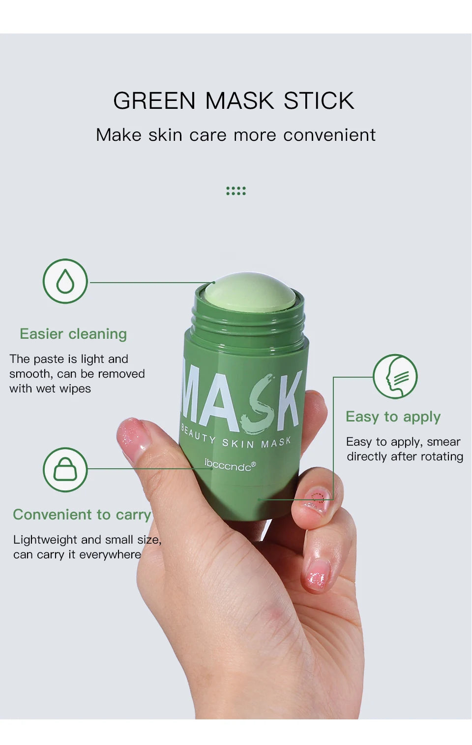 Face Clean Mask Green Tea Cleansing Stick Mask Shrink pores Deep Blackhead Remover facial Cleansing Moisturizing Mask 40g