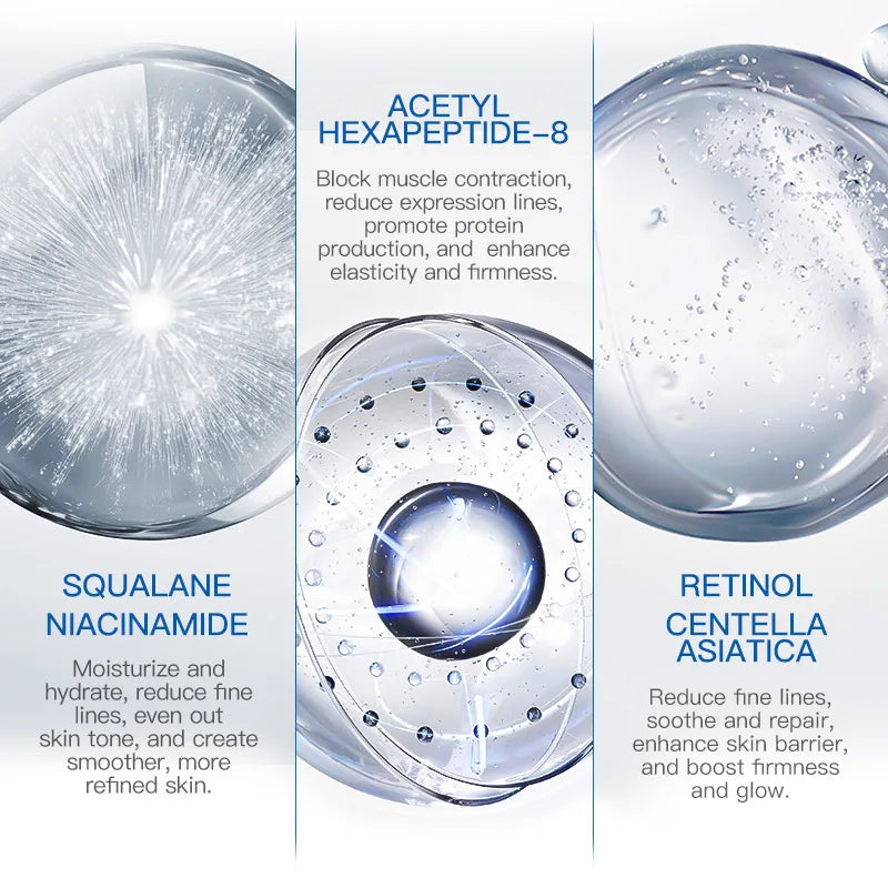 Hexapeptide Radiance-Boosting Face Serum Anti Wrinkle Whitening Pore Essence Hydrating Dry Skin Care Hyaluronic Acid Cream