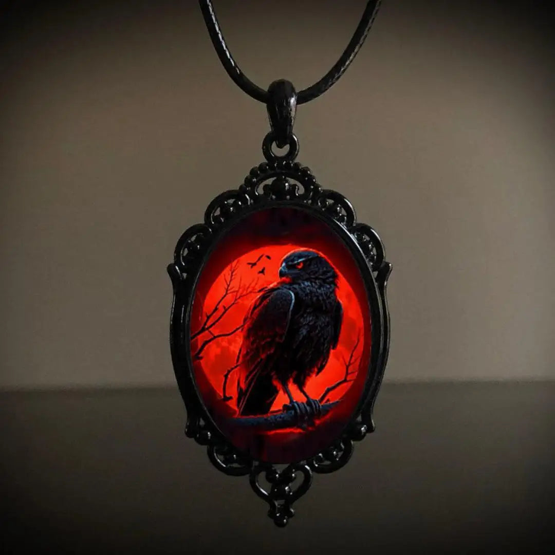 Gothic Crow Forest Charm Necklace Gloomy Castle Pendant Mystic Witch Jewelry Accessories Car Rope Chain Halloween Gift