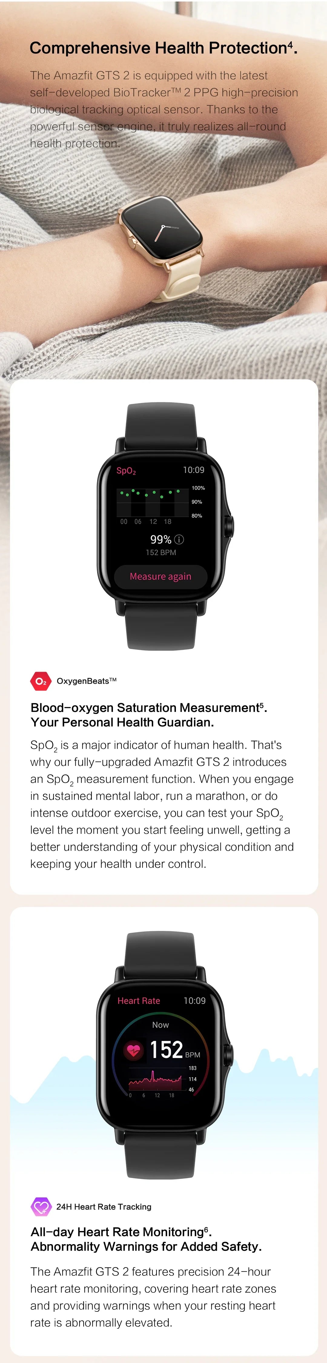 Amazfit GTS 2 Smartwatch 5ATM Waterproof Health and Fitness Tracking Smart Watch ALEXA Built-In 95-90New Smart Watches