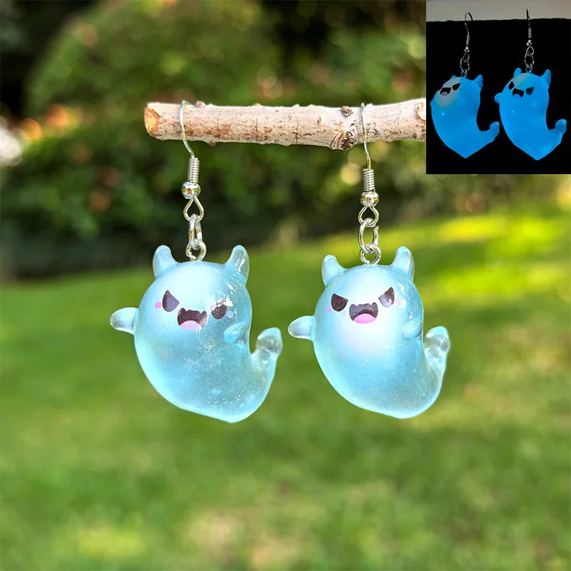 Halloween Luminous Ghost Earrings For Women Glow In The Dark 3D Cartoon Resin Ghost Night Light Earring All Saints' Day Jewelry