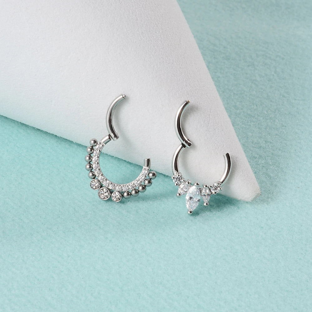 1piece Surgical Steel Micro Zircon Nose Hinged Ring Forward Septum Clicker Ear Cartilage Tragus Body Jewelry 16G