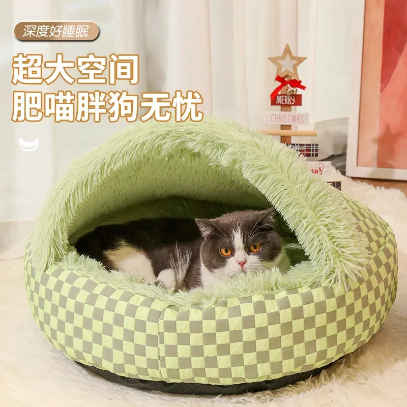 Plush Shell Nest, Winter Warm Semi-enclosed Surrounded Pet Nest, Warm Cat Nest, Round Dog Nest