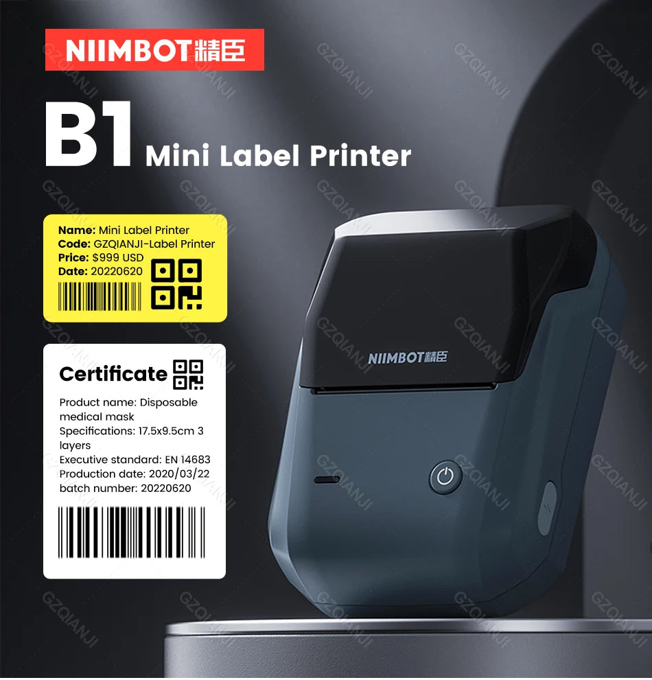 NIIMBOT Mobile B1 Label Printer Bluetooth Thermal Paper Pocket Maker Self-Adhesive Sticker Labeling Tag Price for Retail Store
