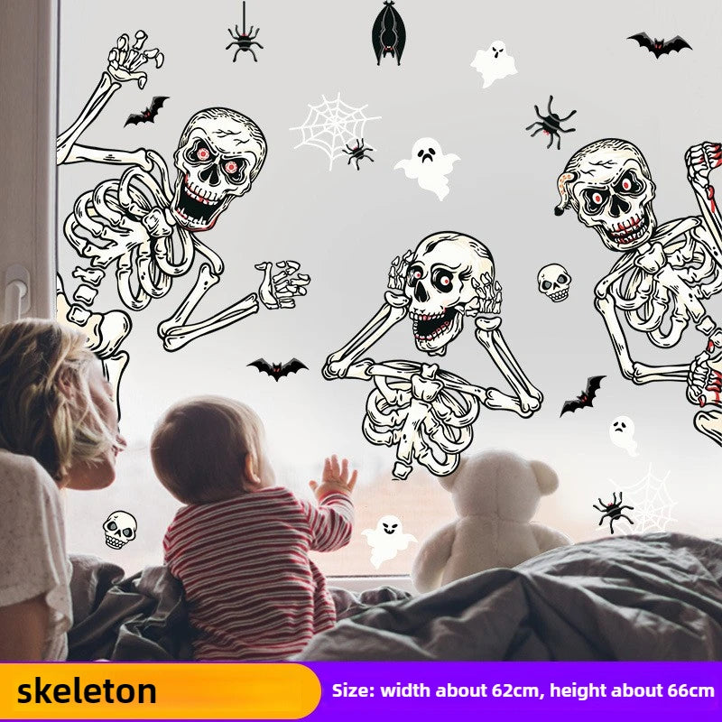 Halloween Glass Showcase Scene Decoration Ghost Zombies Pumpkin Spiders Electrostatic Window Stickers Halloween Party Decoration