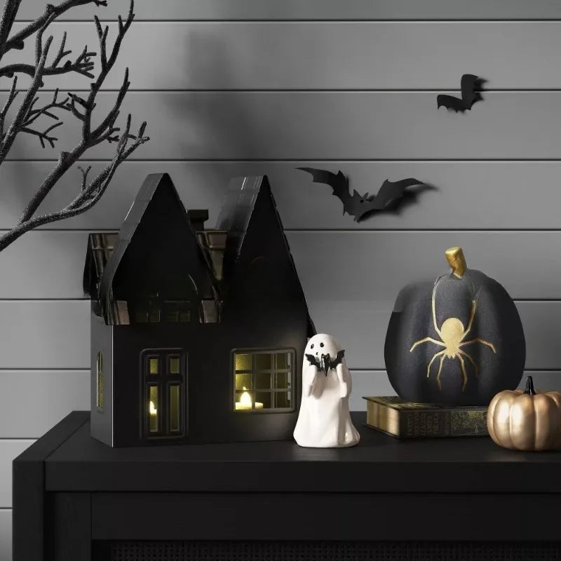 Halloween Cute Resin Ghost Holding Pink Pumpkin Bat Resin Statue Halloween DIY Decorat Doll Home Party Festival Originality Gift
