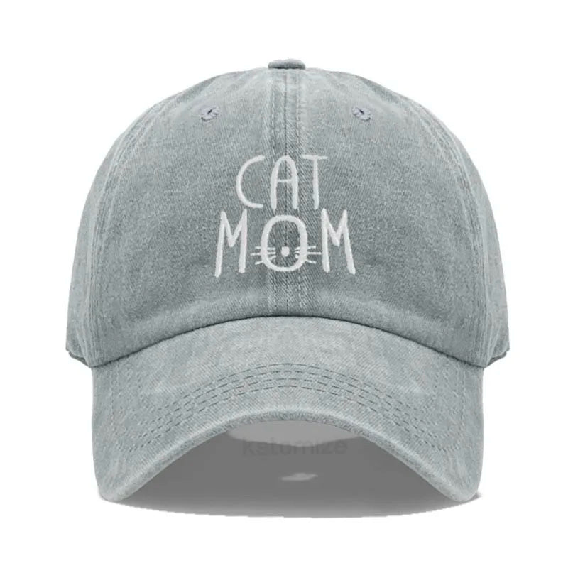 Washed Cotton Baseball Cap for Men & Women Unisex CAT MOM Embroidery  Sun Protection Hat Outdoor Sports Wholesale & Dropshipping