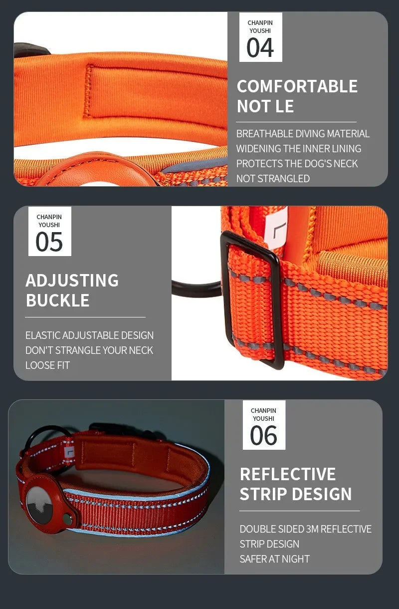 AirTag Dog Collar Reflective Dog Collar Padded Dog Collars AirTag Holder Case Adjustable Pet Collar for Small Medium Large Dogs