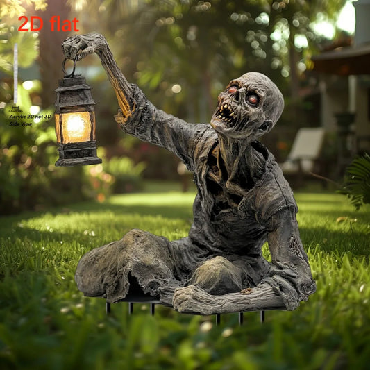 Halloween Lantern Terror Zombie Ornament Spooky 2D Acrylic Garden Ground Plug Ornament Home Outdoor Garden DIY Decoration Gift