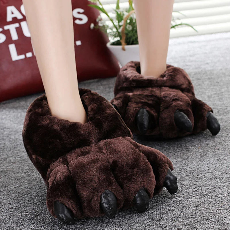 Animals Beast Claw Shoes Slides for Men Fun Chunky Fuzzy Slippers Male Plush Warm Bear Paw Lovers Funny slippers