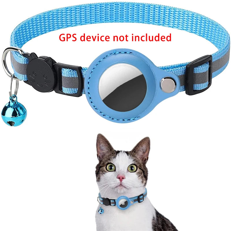 Anti-lost Cat Collar for Airtag GPS Tracker Protective Case with Bell Reflective Cats Necklace Kitten Puppy Pet Accesories