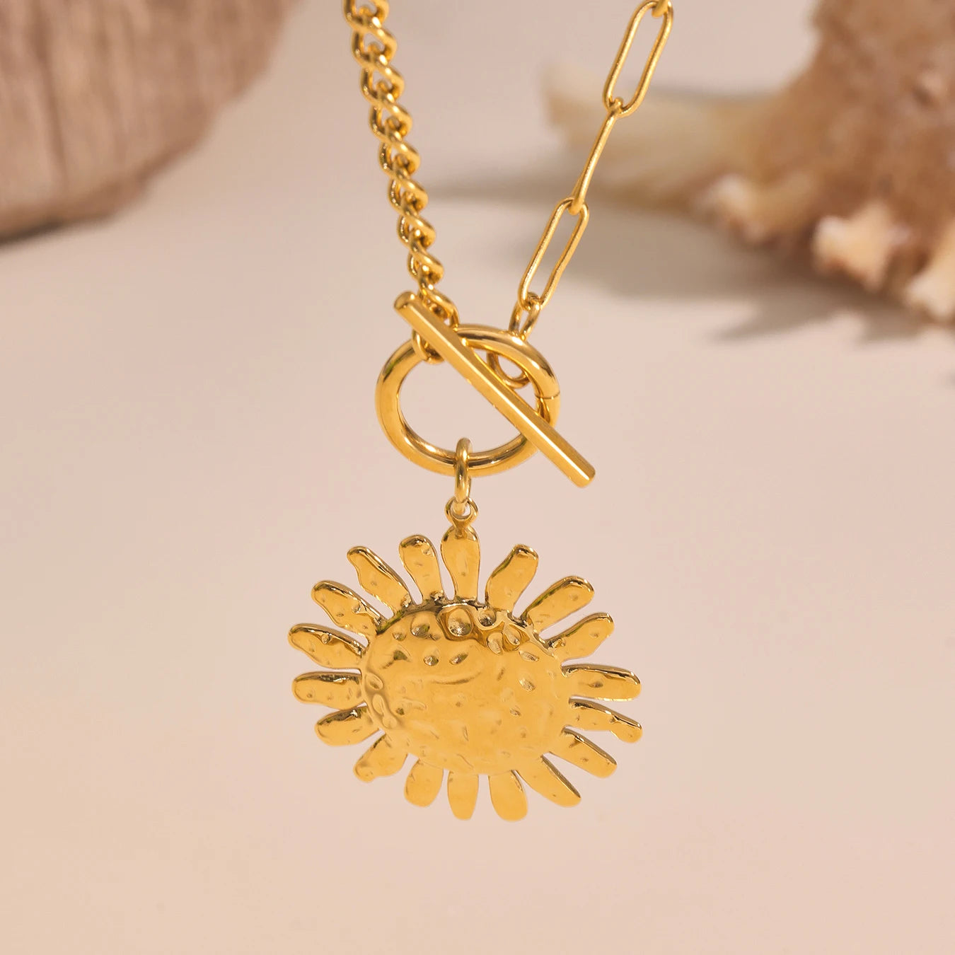 Gold Color Silver Sun Pendant Necklace for Women Luxury 18K Gold-Plated Stainless Steel 2 Chain Styles Women's Necklace Jewelry