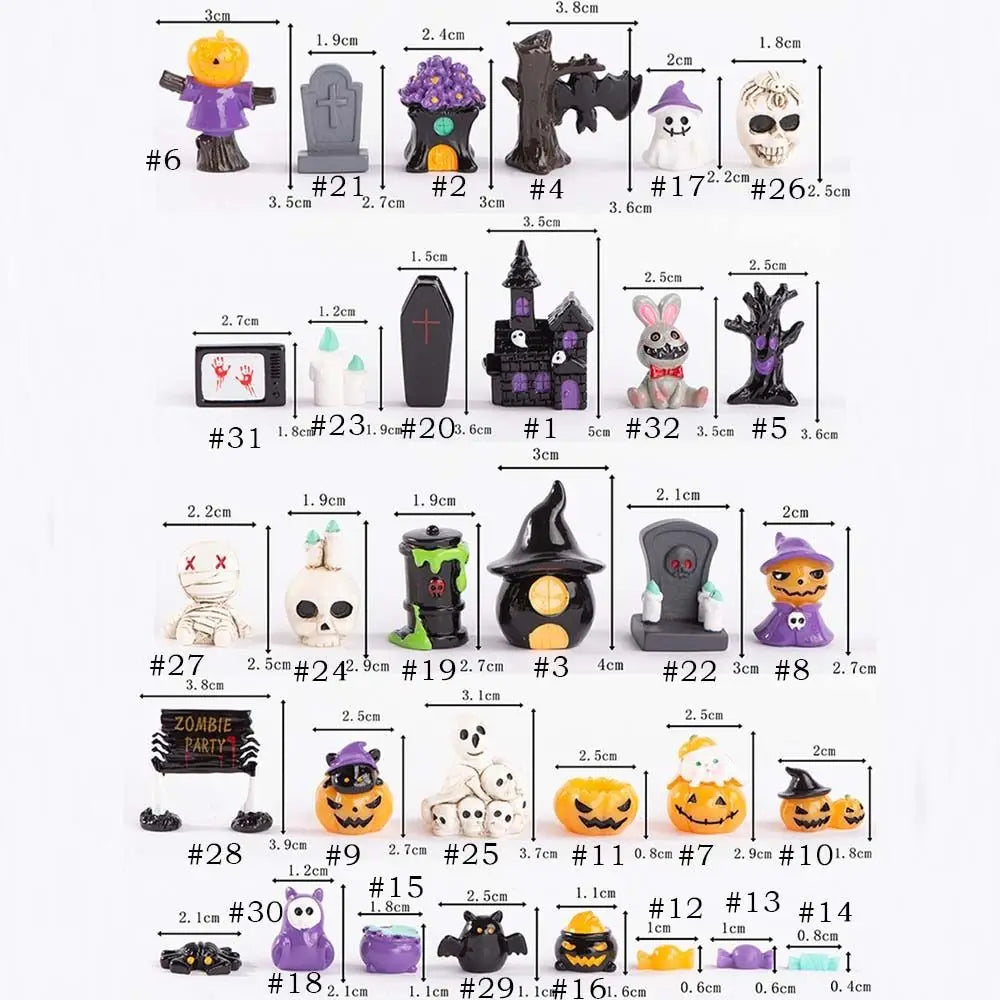 Cartoon Halloween Pumpkin Skeleton Figurines 3D DIY Mummy Skull Statue Cute Mini Miniatures Ghost Ornaments Car Ornament