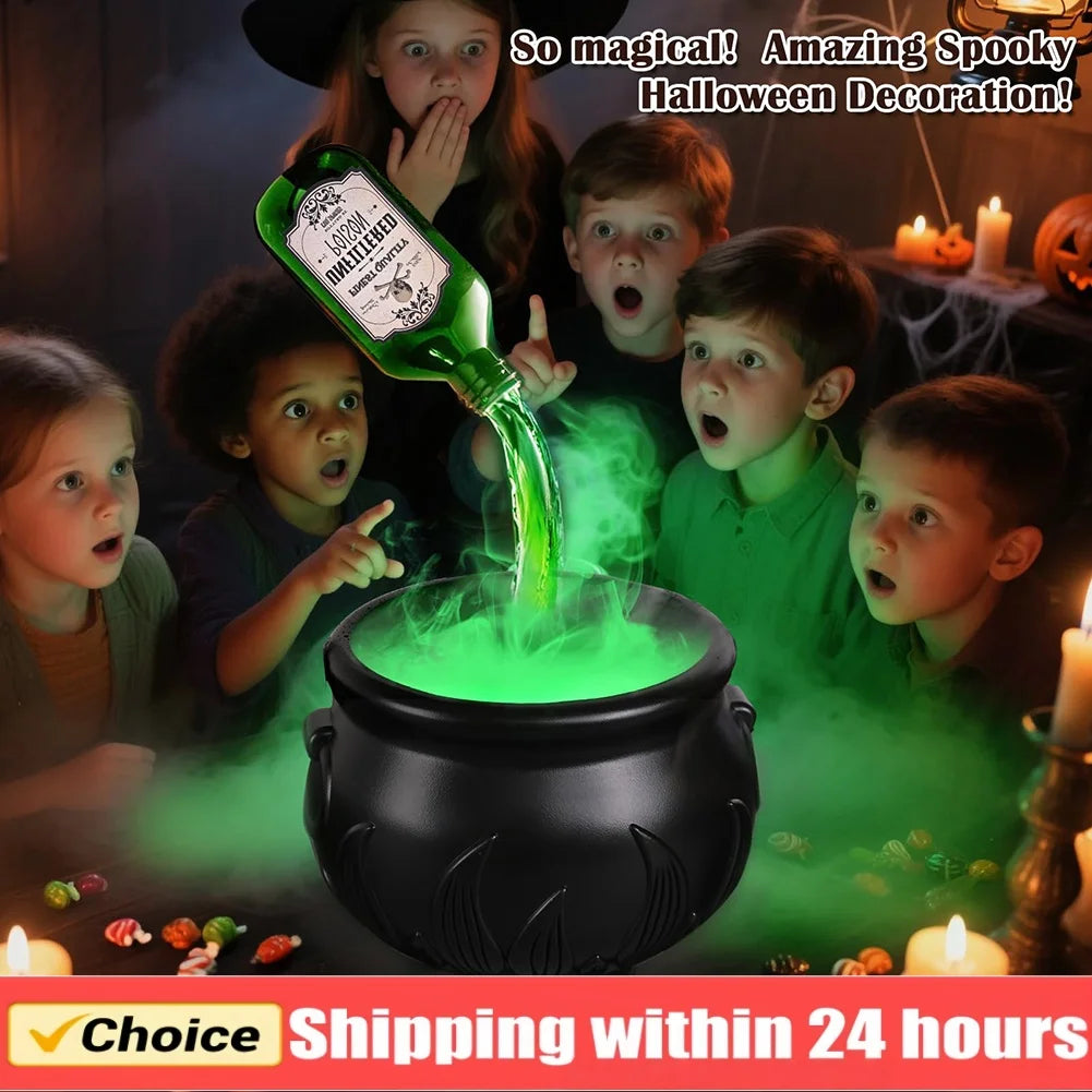 Halloween WitchCauldron with LED Light and Fog Mist Maker Skeleton Decor for Spooky Hocus Pocus Party Home Halloween Party