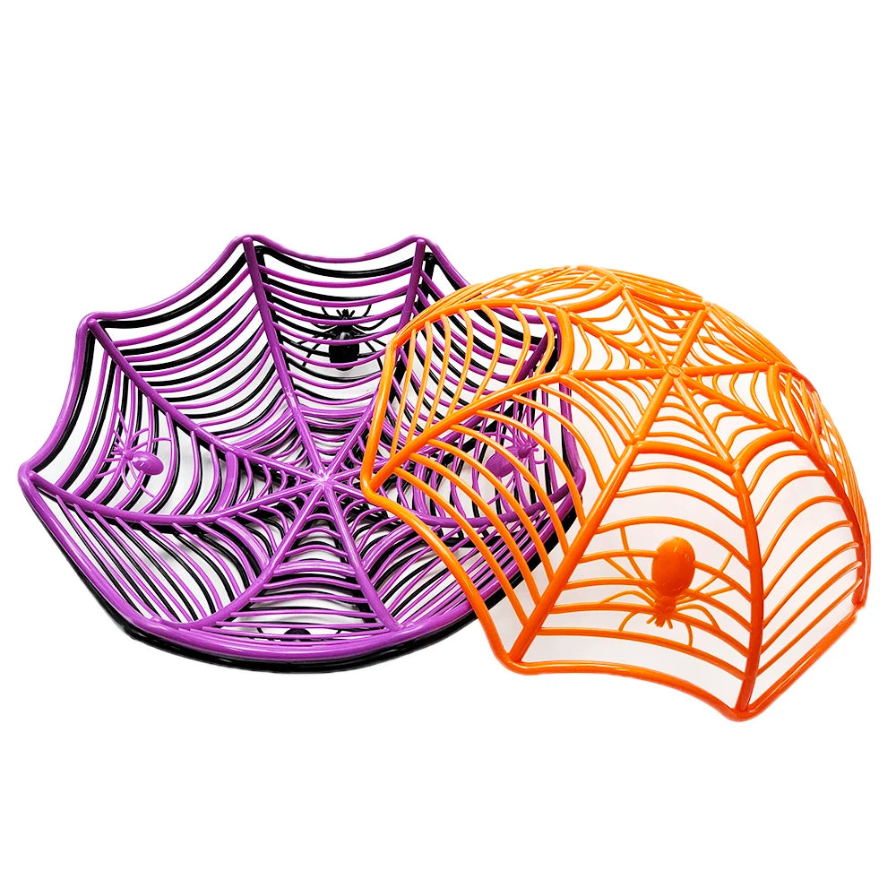 Halloween Candy Basket Plastic Spider Web Fruit Plate Black Biscuit Snack Basket Trick or Treat Halloween Decoration 2024