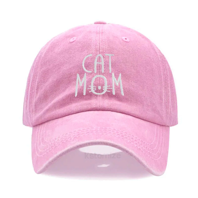 Washed Cotton Baseball Cap for Men & Women Unisex CAT MOM Embroidery  Sun Protection Hat Outdoor Sports Wholesale & Dropshipping