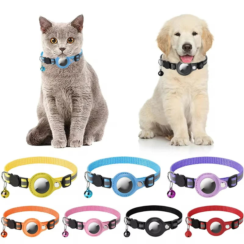 Anti-lost Cat Collar for Airtag GPS Tracker Protective Case with Bell Reflective Cats Necklace Kitten Puppy Pet Accesories