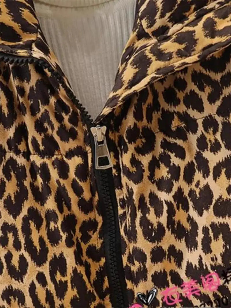 Winter Women's down jacket 2024 Trendy Simple Casual Stand Collar Zipper Large Size Cotton Padded Long Leopard Coat Outwear A236