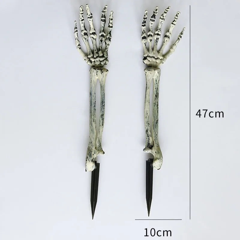 Halloween Realistic Skull Skeleton Head Human Hand Arms for Halloween Party Home Garden Lawn Decor Haunted House Horror Props