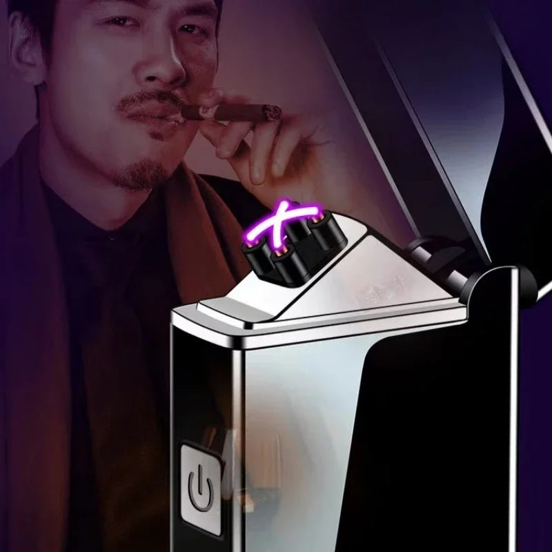 New Electronic Windproof Double Arc Pulse Flameless Lighter USB Charging Cigar Outdoor Lighter Cigarette Accessories Men's Gift