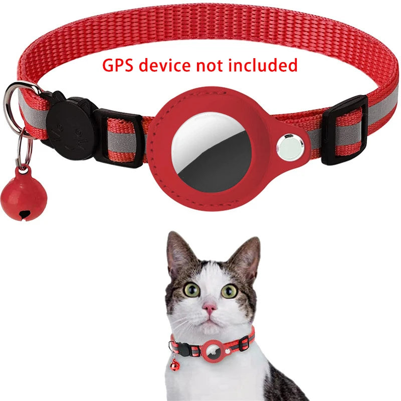 Anti-lost Cat Collar for Airtag GPS Tracker Protective Case with Bell Reflective Cats Necklace Kitten Puppy Pet Accesories