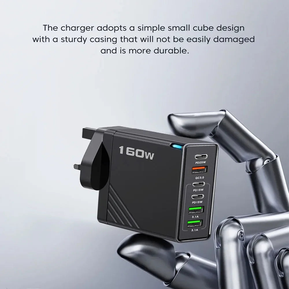 160W USB C Charger Type C PD Mobile Phone Quick Fast Charging Multiple 6 Ports PD Quick Wall Adapter for Iphone 16 Pro Xiaomi 15