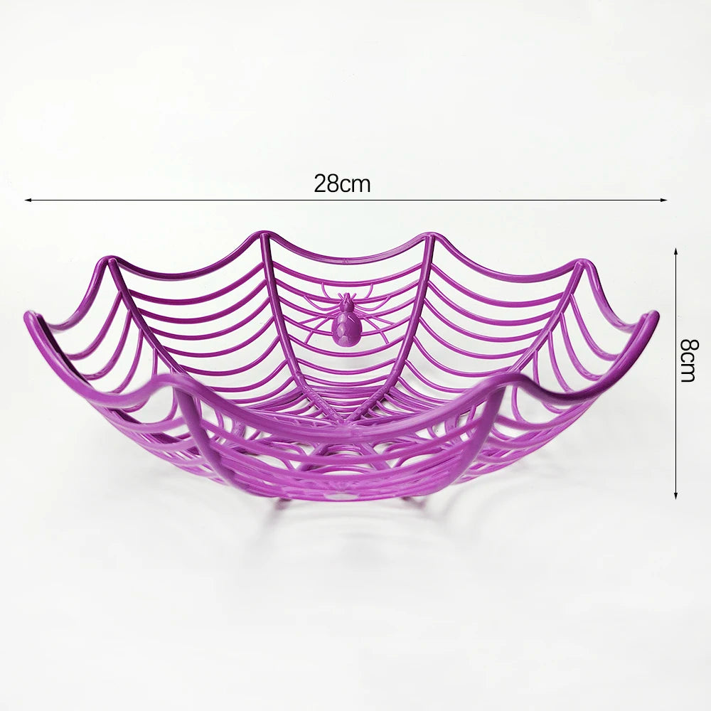 Halloween Candy Basket Plastic Spider Web Fruit Plate Black Biscuit Snack Basket Trick or Treat Halloween Decoration 2024