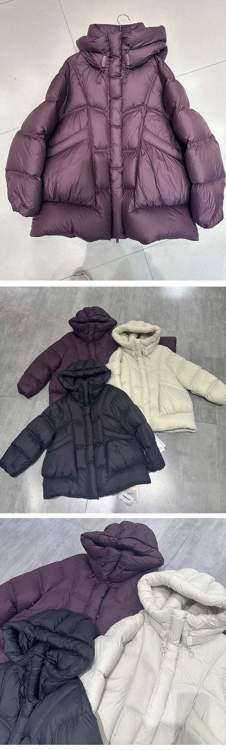 Janveny 2025 New Winter Thickened Puffer Down Jacket Women Warm Hooded Medium Length Loose Solid Color 90% White Duck Down Coat
