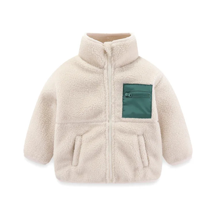 2024 Autumn/Winter New Thickened Cotton Coat Lamb Fleece Warm Hooded Color Block Coat 2-7 Year Old Outdoor Childrens Coat