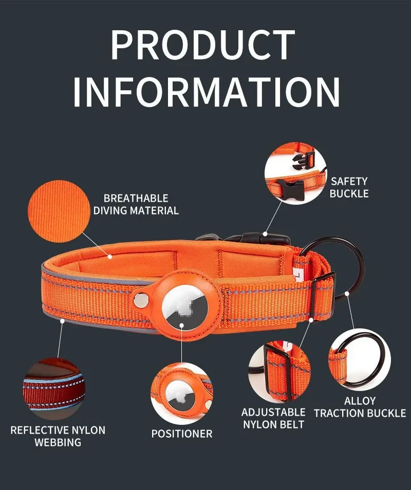 AirTag Dog Collar Reflective Dog Collar Padded Dog Collars AirTag Holder Case Adjustable Pet Collar for Small Medium Large Dogs