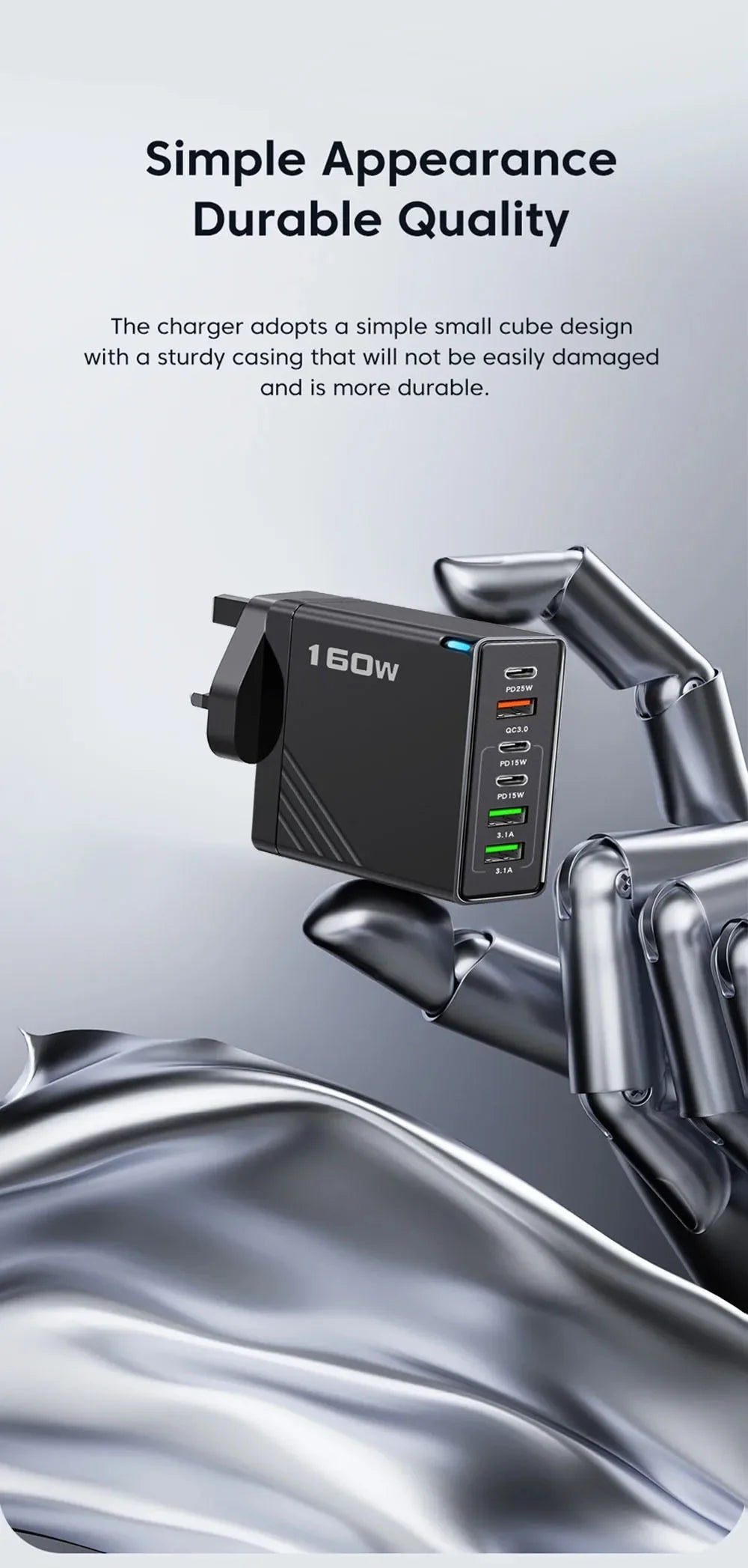 160W USB C Charger Type C PD Mobile Phone Quick Fast Charging Multiple 6 Ports PD Quick Wall Adapter for Iphone 16 Pro Xiaomi 15