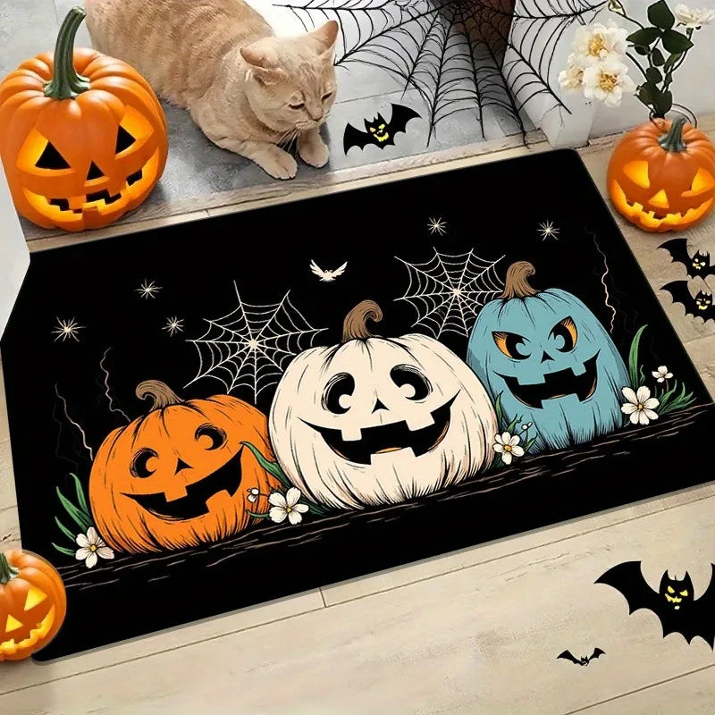 Halloween Pumpkin Bat Ghost Skeleton Thrilling Floor Mat  Entrance Foyer Bathroom Absorbent Foot Door Mat Horror Skeleton