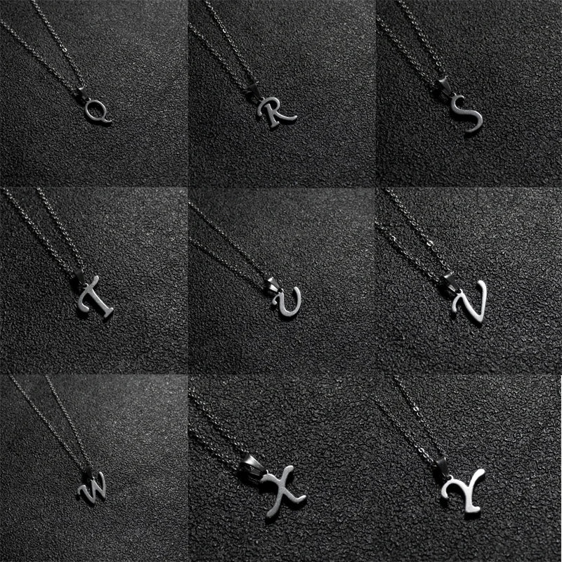 Silver Color Initial A-Z Letters Pendant Necklace for Women Men Trendy Stainless Steel Link Chain Necklaces Jewelry Gift