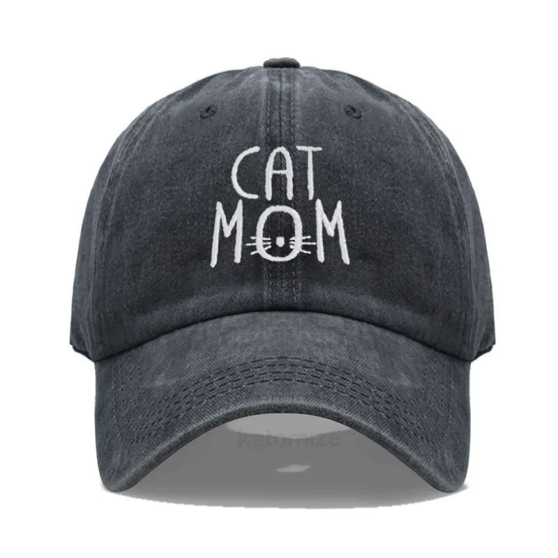 Washed Cotton Baseball Cap for Men & Women Unisex CAT MOM Embroidery  Sun Protection Hat Outdoor Sports Wholesale & Dropshipping