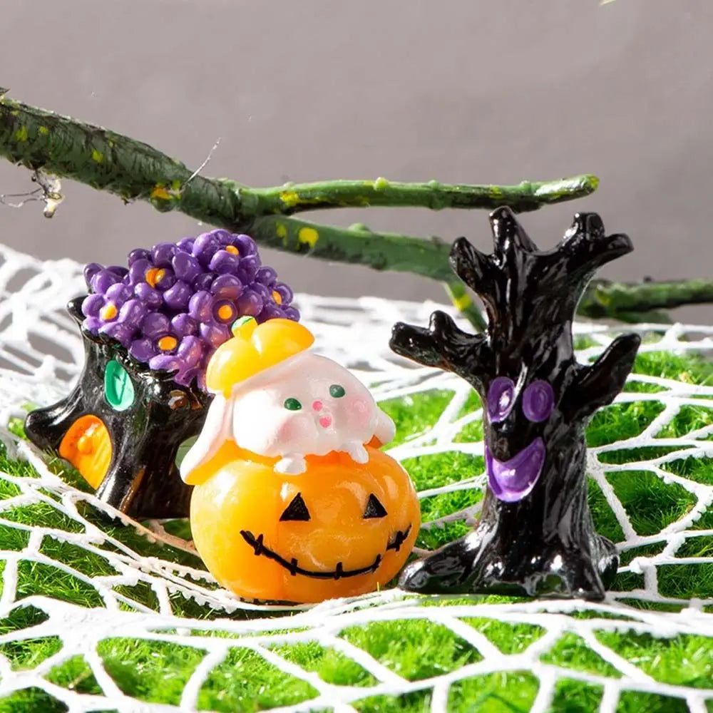 Cartoon Halloween Pumpkin Skeleton Figurines 3D DIY Mummy Skull Statue Cute Mini Miniatures Ghost Ornaments Car Ornament