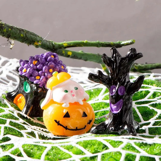 Cartoon Halloween Pumpkin Skeleton Figurines 3D DIY Mummy Skull Statue Cute Mini Miniatures Ghost Ornaments Car Ornament