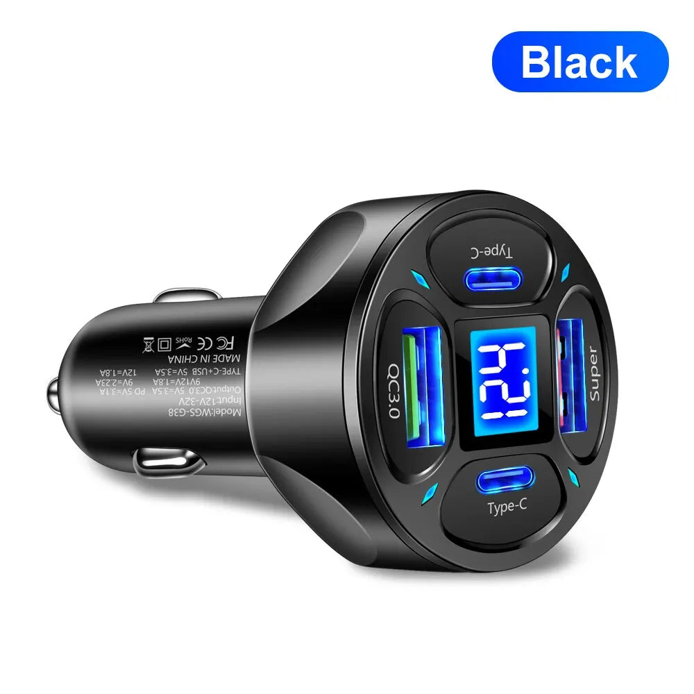 66W 4 Ports USB Car Charger Fast Charging PD Quick Charge 3.0 USB