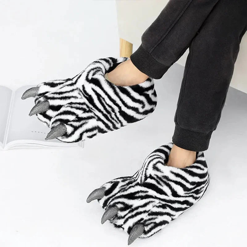 Top Qulaity Man slippers Plus Size 36-45 Creative Zebra pattern Paw Shoes Unisex Warm winter woman slipper