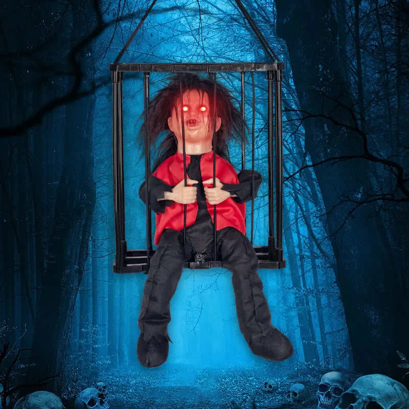 Halloween Skeleton Toy Electric Horror Flashing Light Sound Doll Scary Ghost Prisoner Haunted House Horror Party Props Decor
