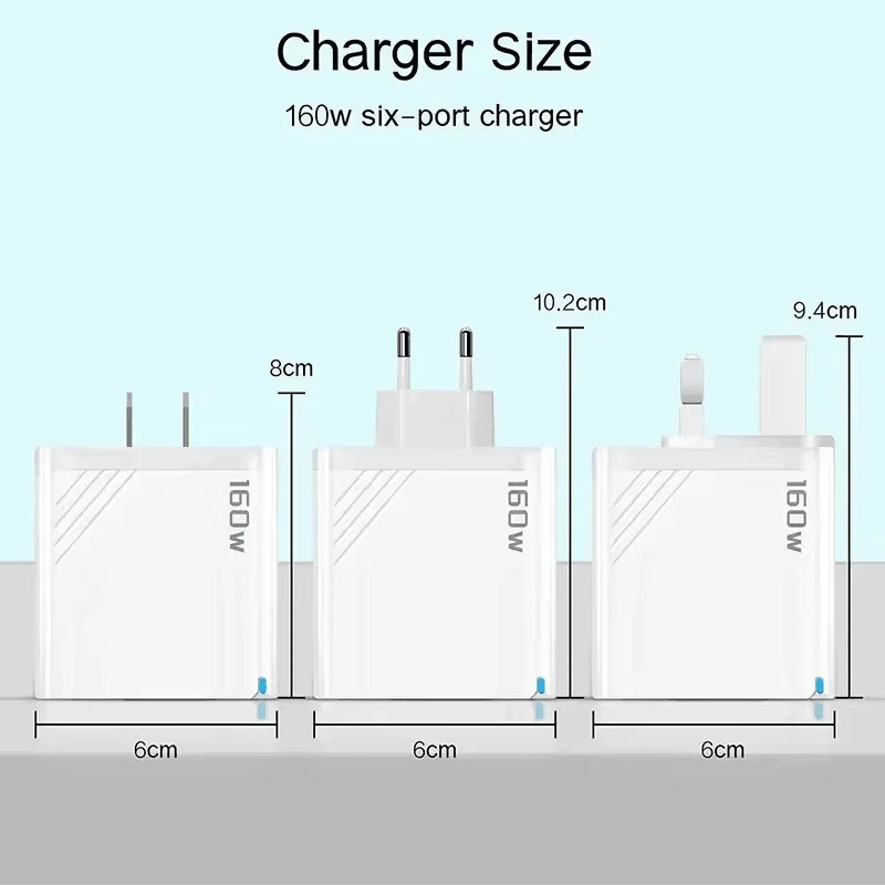 160W USB C Charger Type C PD Mobile Phone Quick Fast Charging Multiple 6 Ports PD Quick Wall Adapter for Iphone 16 Pro Xiaomi 15