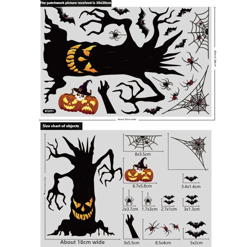 Halloween Glass Showcase Scene Decoration Ghost Zombies Pumpkin Spiders Electrostatic Window Stickers Halloween Party Decoration