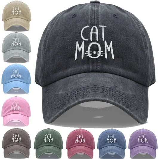 Washed Cotton Baseball Cap for Men & Women Unisex CAT MOM Embroidery  Sun Protection Hat Outdoor Sports Wholesale & Dropshipping