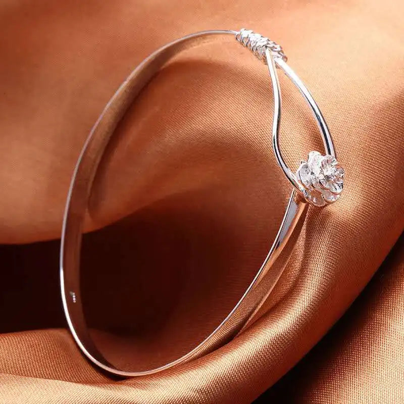 Silver Color Flower Bracelets For Women Fine Elegant Bangle Adjustable Jewelry Fashion Party Gifts Girl Student Hot New