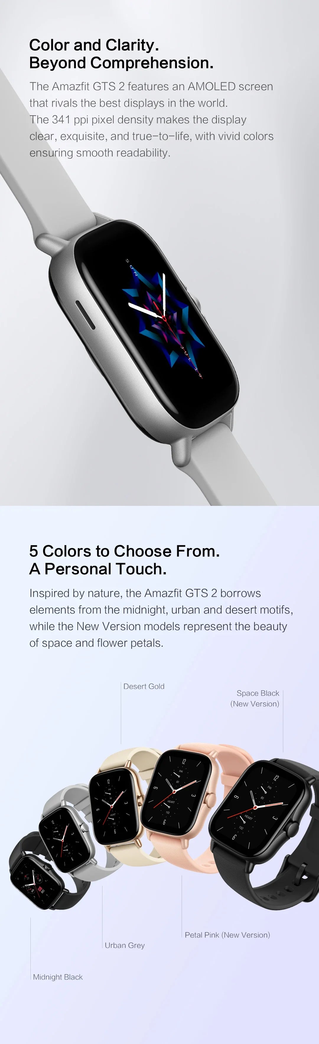 Amazfit GTS 2 Smartwatch 5ATM Waterproof Health and Fitness Tracking Smart Watch ALEXA Built-In 95-90New Smart Watches