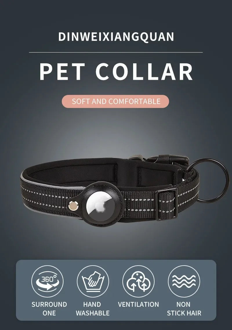AirTag Dog Collar Reflective Dog Collar Padded Dog Collars AirTag Holder Case Adjustable Pet Collar for Small Medium Large Dogs