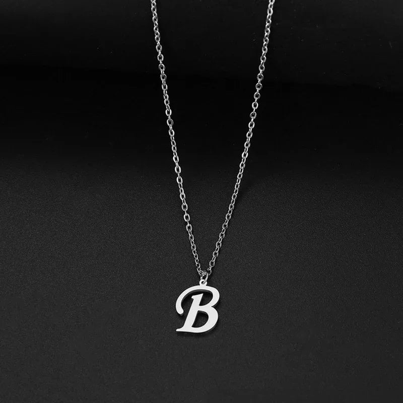 Silver Color Initial A-Z Letters Pendant Necklace for Women Men Trendy Stainless Steel Link Chain Necklaces Jewelry Gift
