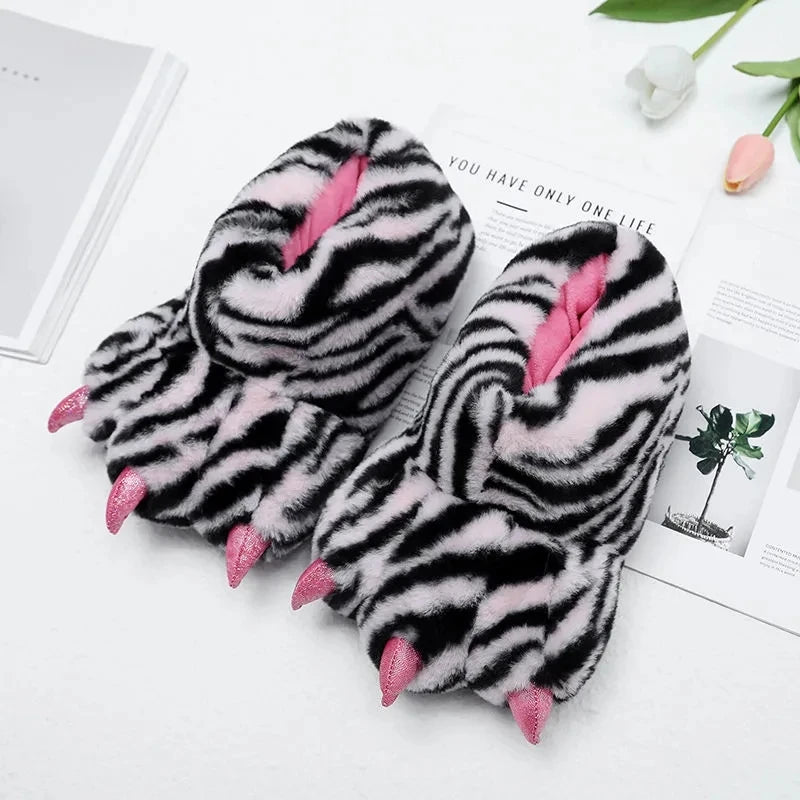 Top Qulaity Man slippers Plus Size 36-45 Creative Zebra pattern Paw Shoes Unisex Warm winter woman slipper