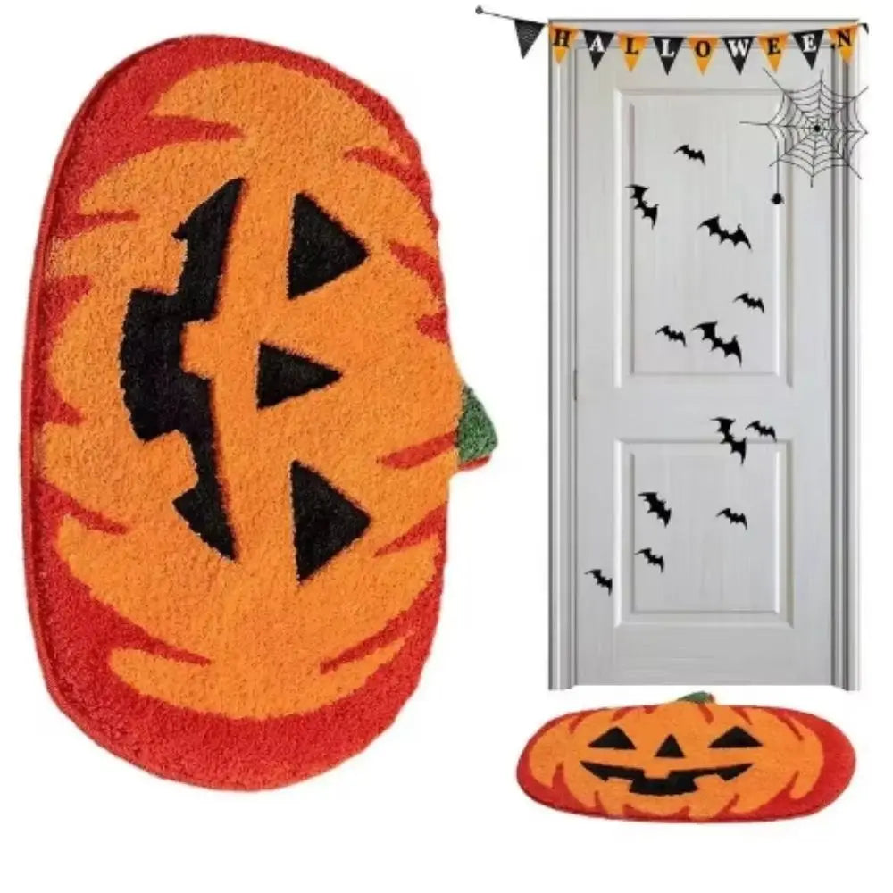 VIAKMA Halloween Pumpkin Mat Bathroom Non-Slip Absorbency Foot Mat Living Room Sofa Comfortable Decorative Floor Mat