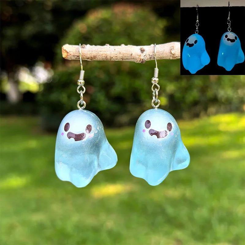 Halloween Luminous Ghost Earrings For Women Glow In The Dark 3D Cartoon Resin Ghost Night Light Earring All Saints' Day Jewelry