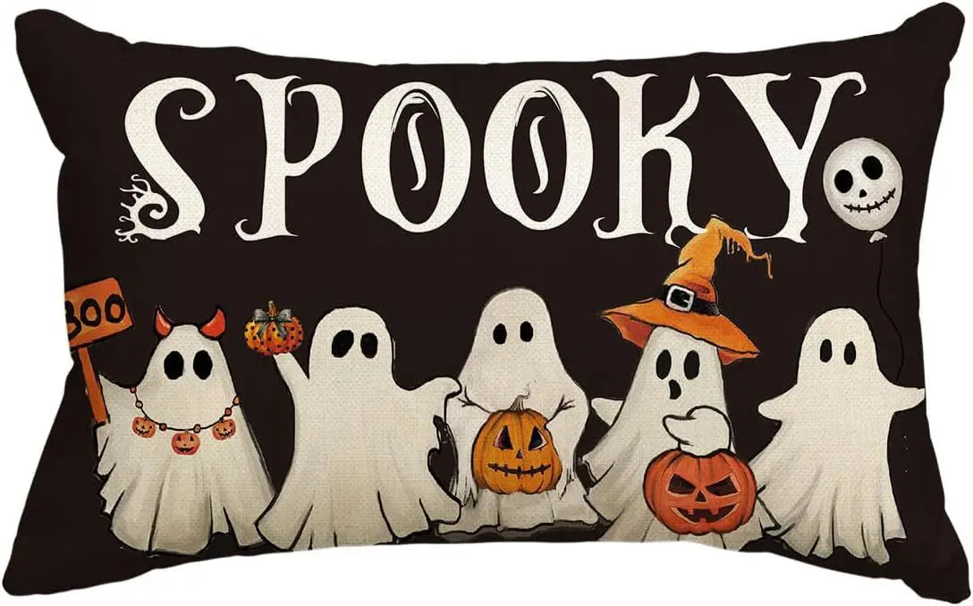 30x50cm Halloween Cushion Cover, Linen Bats Ghoast Skull Pumpkin Rectangle Pillow Covers ,Cushion Cases for Home Sofa Chair